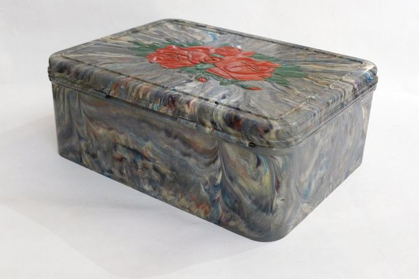 Large Mid-Century Chocolate Box in Marbled Polychrome Resin from
