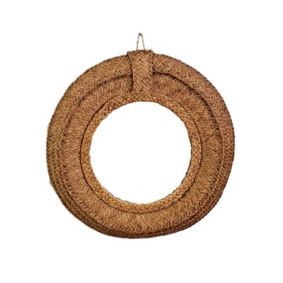 Spanish Woven Esparto Round Wall Mirror, 1970s for sale at Pamono
