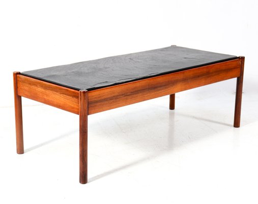 Mid-Century Modern Teak Coffee Table with Slate Top, 1960s