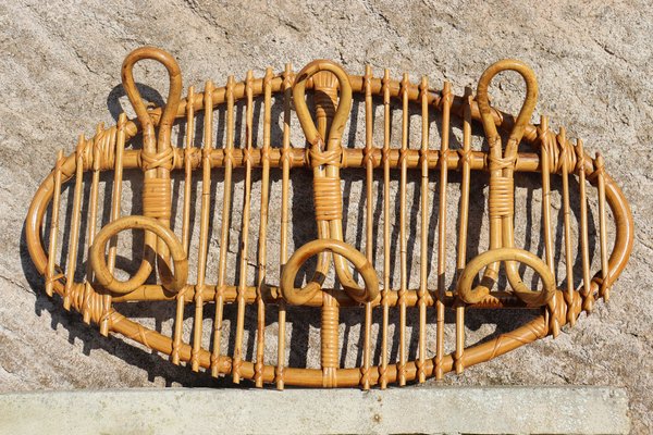 Vintage Rattan Coat Rack, Italy, 1960s for sale at Pamono