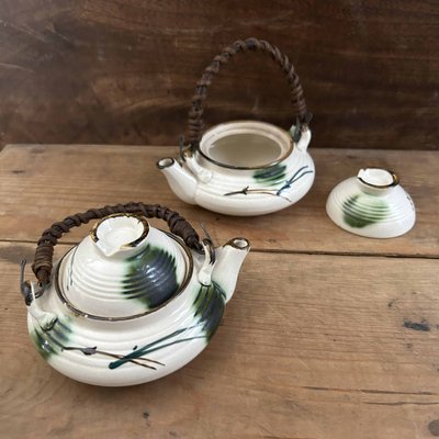 Set Da Tè Giapponese In Porcellana: Teiera Con Manico In Bambù, Infusore E 4 Tazze - 760 Ml