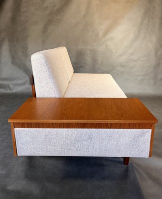 Mid Century Norwegian Teakwood Beige Fabric Daybed Sofa Svanette
