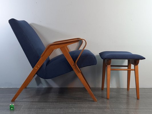 Set of Mid-Century Czech Armchair with Stool by Frantisek Jiràk