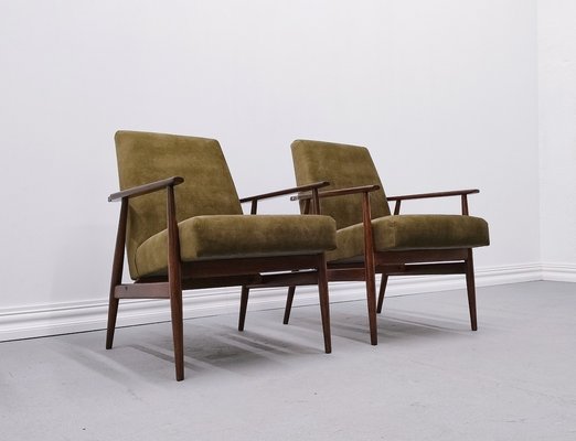 Mid-Century Armchair in Forest Green Velvet by Henryk Lis, 1960s