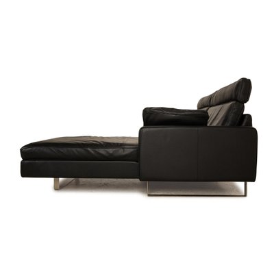 Black leather sale corner lounge
