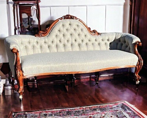 Victorian Sofa With Carved Mahogany Frame Cabriole Legs And Brass Castors For At Pamono