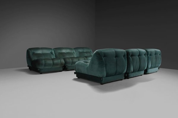 Large Modular Nuvolone Sofa in Green Fabric attributed to Rino