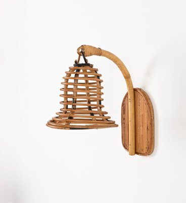 French Riviera Bell Shaped Rattan and Wicker Sconce by Louis