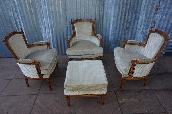 Vintage French Louis Xvi Style Salon Armchairs With Ottoman From