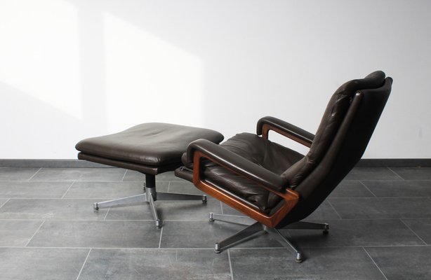 King Chair with Footrest in Brown Leather by Andr Vandenbeuck for