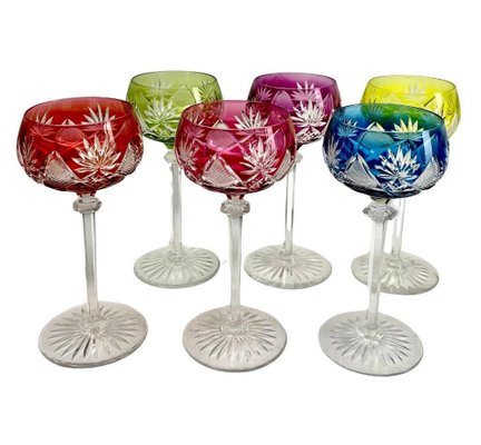 Crystal Mix Stem Glasses with Colored Overlay from Nachtmann 1950s Set of 6 for sale at Pamono
