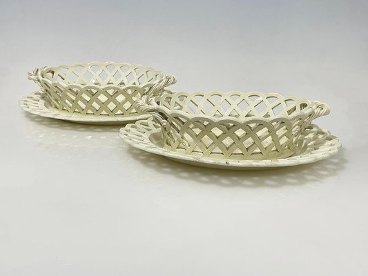 18th Century English Creamware Baskets and Plates, Set of 8 for