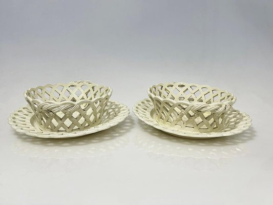 18th Century English Creamware Baskets and Plates, Set of 8 for