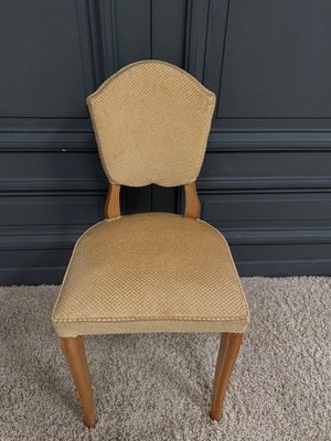 Chairs in Lemon Wood Saber Legs Velvet Fabric 1940s Set of 2