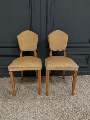Chairs in Lemon Wood Saber Legs Velvet Fabric 1940s Set of 2