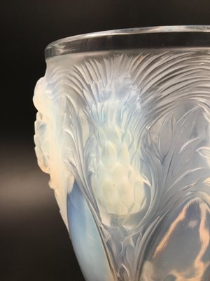Large Art Deco Opalescent Glass Vase with Thistle Motif from