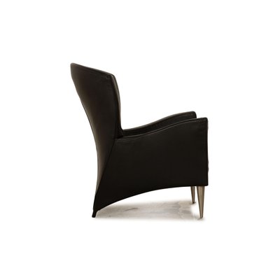 Castor Armchair with Stool in Black Leather from Montis Set of 2
