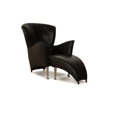 Castor Armchair with Stool in Black Leather from Montis Set of 2