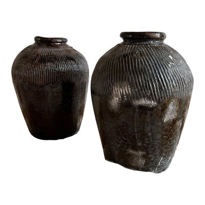 Black Glazed Stoneware Rice Storage Jar - 19th Century Black Glazed Stoneware Rice Storage Jar - 19th Century