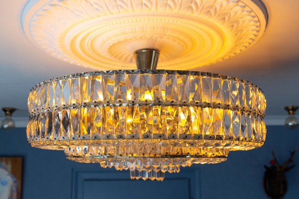 Large Mid-Century Modern Crystal 12-Light Ceiling Lamp, 1950s for