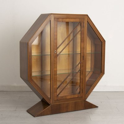 Art Deco Octagonal Display Cabinet in Walnut 1930s