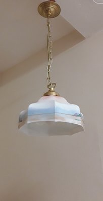 Small Kitchen Lamp with Glass Shade in Colored Spray Decor 1920s for sale at Pamono