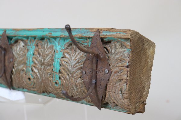 Antique Wood Handcarved Wall Coat Rack, 1890s for sale at Pamono