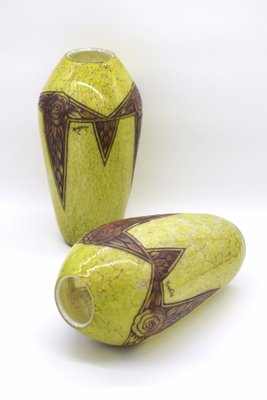 Art Deco Ovoid Vases by F-T Legras, 1920s, Set of 2 for sale at Pamono