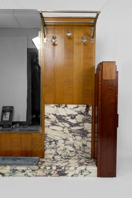 Mueble recibidor vintage de dos puertas en madera y latón, Italia 1960