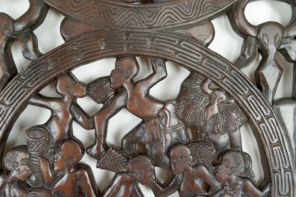 African Door in Carved Wood and Bronze for sale at Pamono