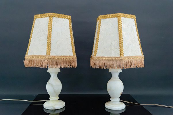 Italian Neo Classical Alabaster Lamps 1940 Set of 2