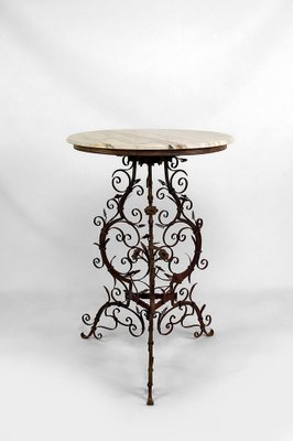 Wrought Iron Pedestal Table with Marble Top