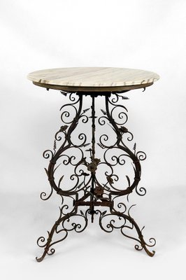 Wrought Iron Pedestal Table with Marble Top