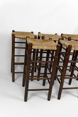 Charlotte Perriand Rush Seat Counter Stools Vintage Child's Oak