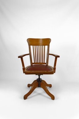 American Swivel Office Armchair in Oak with Leather Seat, 1900s