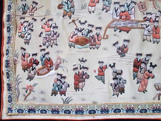 Mid Century Chinese Handmade Embroidered Silk Children s Tapestry for sale at Pamono