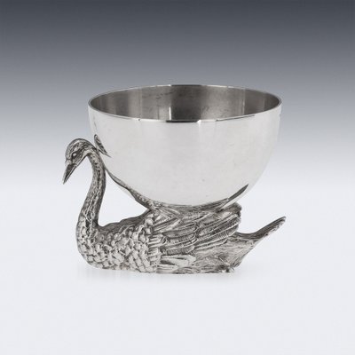 20th Century Silver Swan Shaped Salt & Spoon, London, 1992, Set of