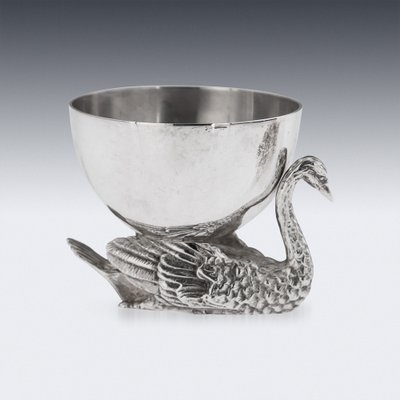 20th Century Silver Swan Shaped Salt & Spoon, London, 1992, Set of