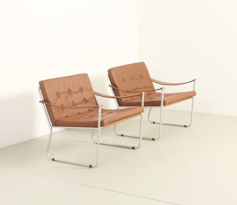 Safari Style Armchairs with Leather Strap Armrests 1960s Set of 2 for sale at Pamono