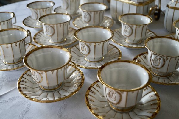 Antique French Porcelain Tea Service, 1840, Set of 16 for sale at