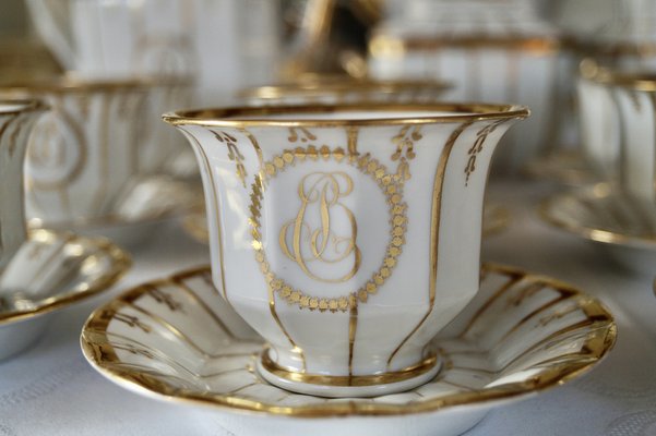 Antique French Porcelain Tea Service, 1840, Set of 16 for sale at