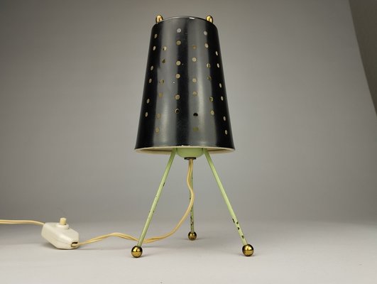 Small Mid-Century Tripod Table Lamp with Perforated Metal Shade