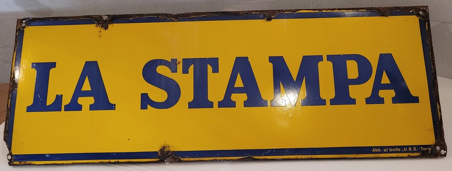 Insegna Pubblicitaria Quotidiano La Stampa, Torino, Metallo Smaltato, anni  '60