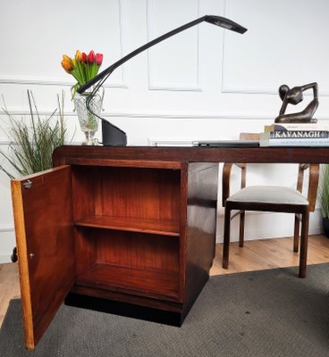 Vintage Art Deco Italian Waterfall Writing Desk in Walnut by Paolo