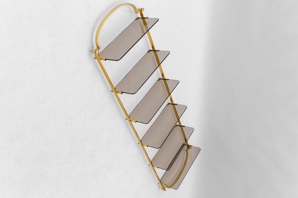 Ripiano In Vetro Temperato Per Bagno, 50x Cm, Oro Spazzolato, Acciaio Inox, Portata 20 Kg, Mensola Galleggiante