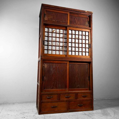 Traditional Japanese Tansu Storage Cabinet, 1920s, Set of 2 for