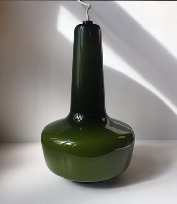 Mid Century Olive Green Glass Pendant Lamp by Jacob E. Bang 1960s