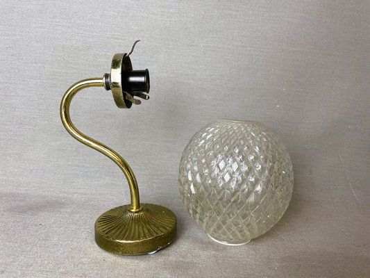 Portuguese Brass and Glass Swan Neck Wall Sconce, 1980s for sale