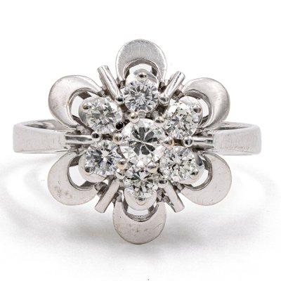 Bague Diamant Taille Brillant Vintage en Or Blanc 14k 1960s
