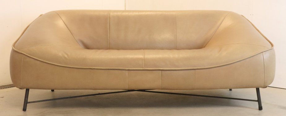 Vintage Beige Leather Sofa